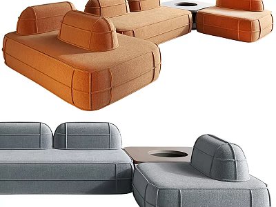 Contemporary Modular Sofa Design With Orange Gray Upholstery And Comfortable Living Room Seating 3d model