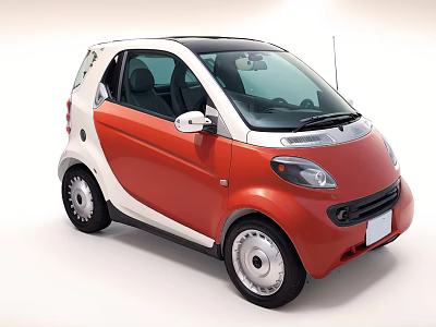 Red and White Compact Car With Black Roof And Round Headlights 3d model