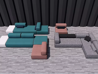 Modular Sectional Sofa Set In Blue Pink Grey Colors For Modern Living Room 3d model