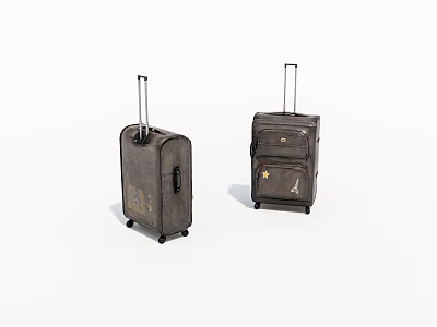 Two Vintage Retro Suitcases With Telescopic Handles And Rolling Wheels Design 3d model