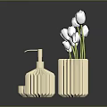 Minimalist Daily Living Essentials With White Tulips Vase Soap Dish And Pump Bottle