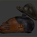 Traditional Tribal Weapon Wooden Mask With Small Animal Statue And Facial Features