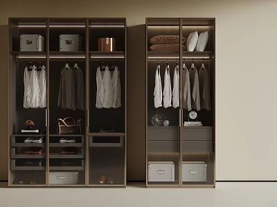 Modern Wardrobe Interior Design With Hanging Clothes Storage Shelves And Drawers 3d model