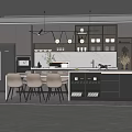 Modern Restaurant Interior With Open Layout Island Counter Hanging Lights And Dining Chairs