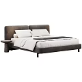 Modern Upholstered Double Bed with Soft Headboard White Bedding and Side Nightstand 3d model