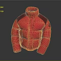 Red Puffer Jacket With Maroon Shoulders And High Collar Design 3d model