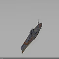Detailed Warship Model with Turrets Antennas Gray Hull and Red Deck as Waterborne Transport