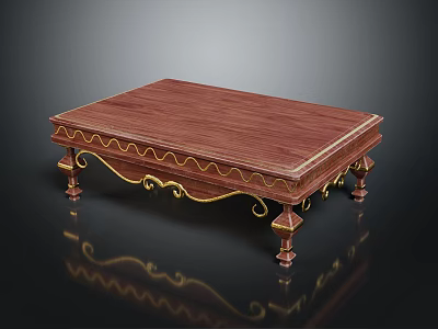 Elegant Wooden Coffee Table With Golden Trim And Curved Ornate Legs 3d model