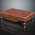 Elegant Wooden Coffee Table With Golden Trim And Curved Ornate Legs