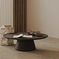 Modern Sofa Coffee Table Set With Black Round Table Marble Side Table Carpet And Curtains 3d model