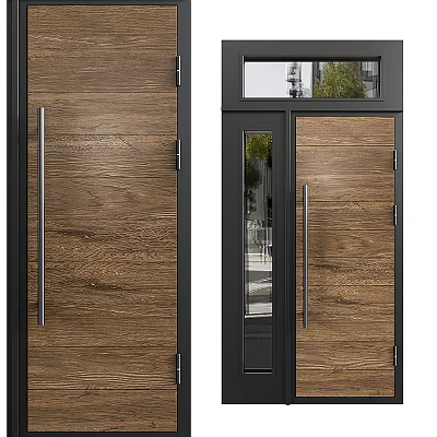 Wooden Swing Door With Metal Handle And Glass Panel Modern Design 3d model