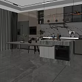 Modern Kitchen Interior Design With Marble Countertop Cabinets Pendant Lights And Dining Chairs