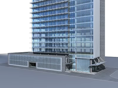 Modern High Rise Office Building With Glass Curtain Wall And Entrance Design 3d model