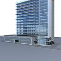 Modern High Rise Office Building With Glass Curtain Wall And Entrance Design
