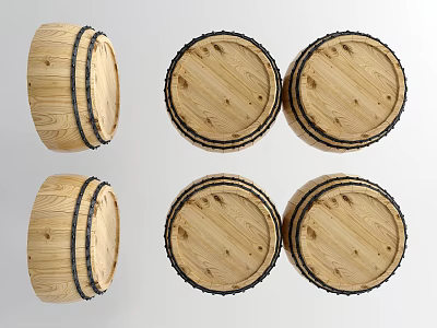 Wooden Barrel Shaped Decorative Ornament Set With Metal Hoops For Home Decor 3d model