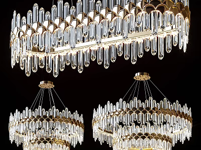 Luxury Gold Crystal Chandeliers with Hanging Crystals and Elegant Frame Design 3d model