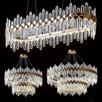 Luxury Gold Crystal Chandeliers with Hanging Crystals and Elegant Frame Design 3d model