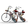 Stylish Retro Bicycles With Red Seats Copper Accents And Unique Frame Design