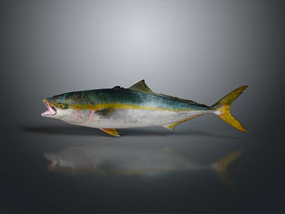 Household Decorative Fish Ornament With Green Yellow Silver Color Open Mouth And Reflection 3d model