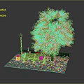 Golden Yellow Leaf Tree With Wooden Bench Street Lamp And Fallen Leaves