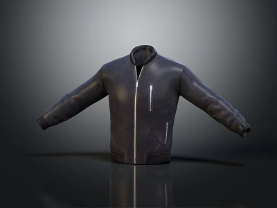 Black Leather Jacket Featuring Zipper Closure Front Pockets And Stand Collar On Dark Background 3d model