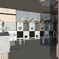 Modern Mall Store Interior Design With Wooden Shelves Pendant Lights Plant Decoration And Reception Counter