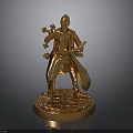 Golden Man Statue Wearing Long Coat Holding Cross And Book On Base