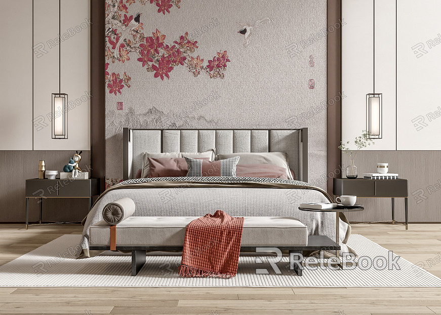 New Chinese Background Double Bed Double Bed model