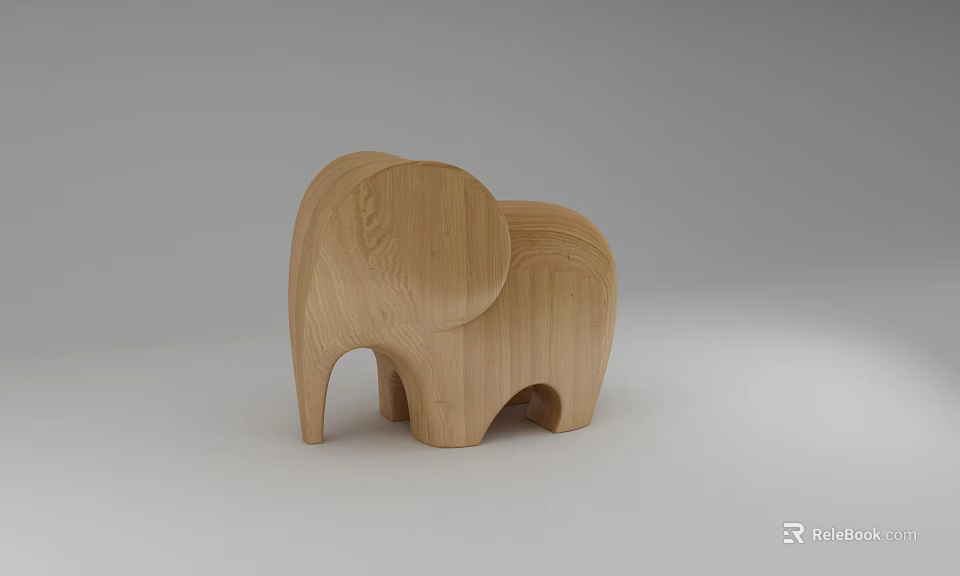 Wooden Elephant Figurine With Smooth Surface And Carved Details On Gray Background 3d model 