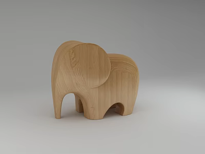 Wooden Elephant Figurine With Smooth Surface And Carved Details On Gray Background 3d model