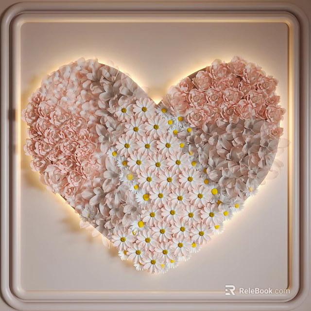Heart Shaped Flower Wall Decor with Pink White Daisy and Rose Flowers 3d model 