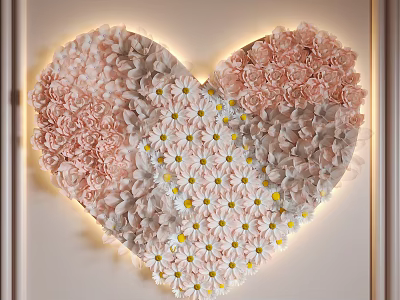 Heart Shaped Flower Wall Decor with Pink White Daisy and Rose Flowers 3d model