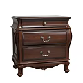 Classic Dark Wooden Bedside Table with Three Drawers Metal Handles and Carved Legs