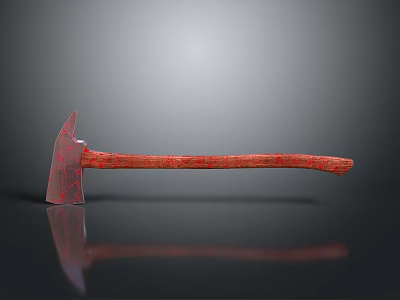 Red Textured Handle Axe Placed On Black Surface With Clear Reflection 3d model