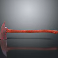 Red Textured Handle Axe Placed On Black Surface With Clear Reflection