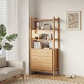 Wooden Chest of Drawers with Shelf Unit Monstera Plant Books and Decor in Minimalist Room