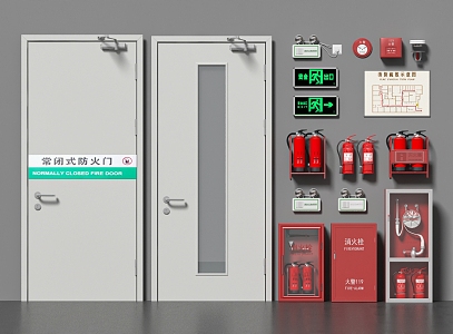 Fire extinguisher fire door smoke alarm 3d model