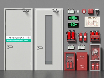 Fire extinguisher fire door smoke alarm 3d model