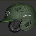 Green Sports Helmet With White R Logo And Cracked Textured Surface Design