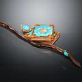 Artistic Wooden Decorative Tray With Turquoise Blue Panel Long Handle And Small Disc