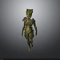 Plant Themed 3D Character Design With Green Body Spiral Patterns And Natural Creature Features