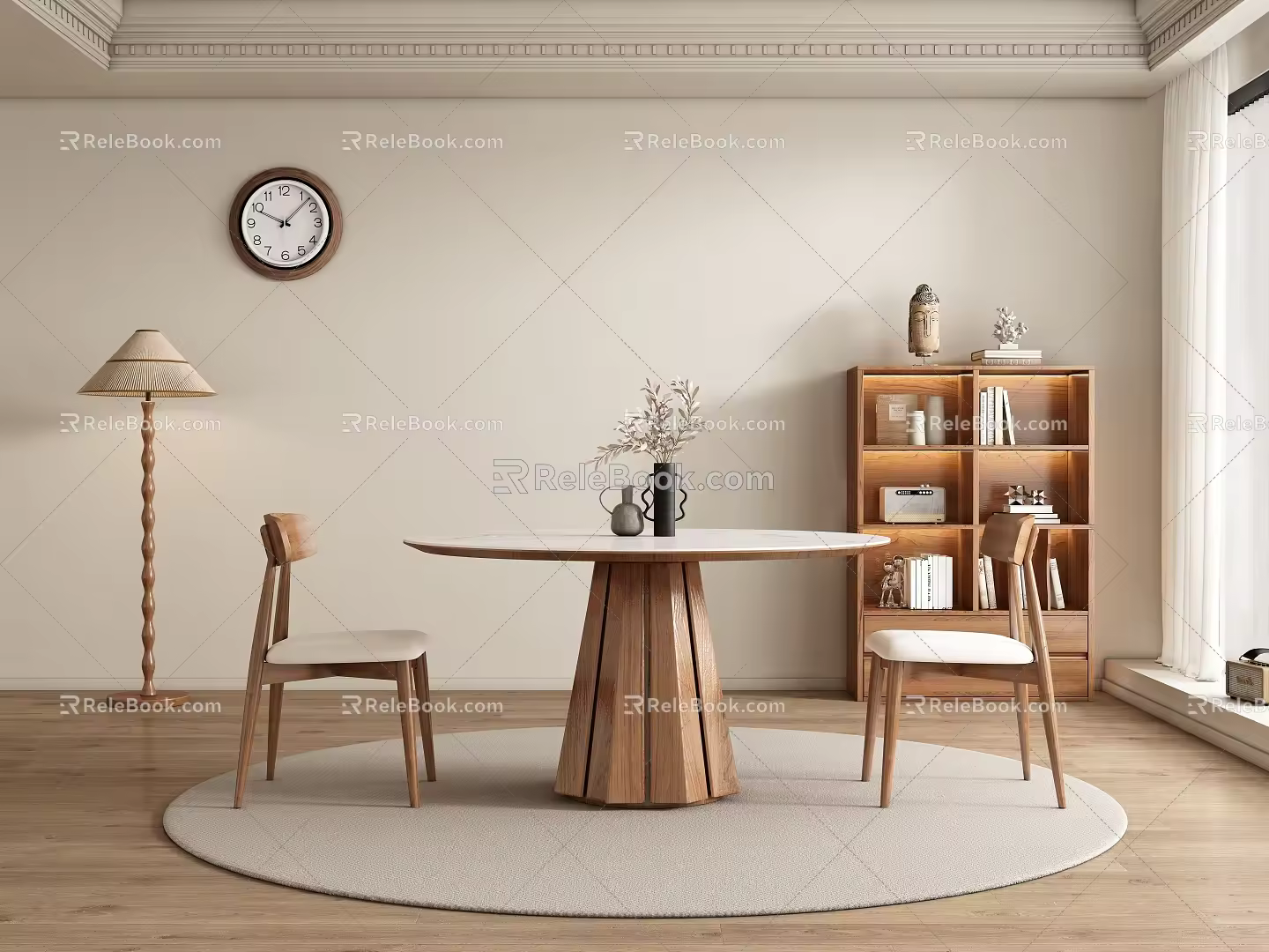 Middle Ancient Quiet Wind Restaurant Dining Tables and Chairs 3d model