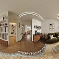 Warm Mid Century Style Living Dining Room With Comfortable Green Sofa And Elegant Wall Decorations