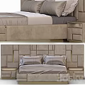 Modern Upholstered Double Bed With Geometric Tufted Headboard And Bedside Tables 3d model