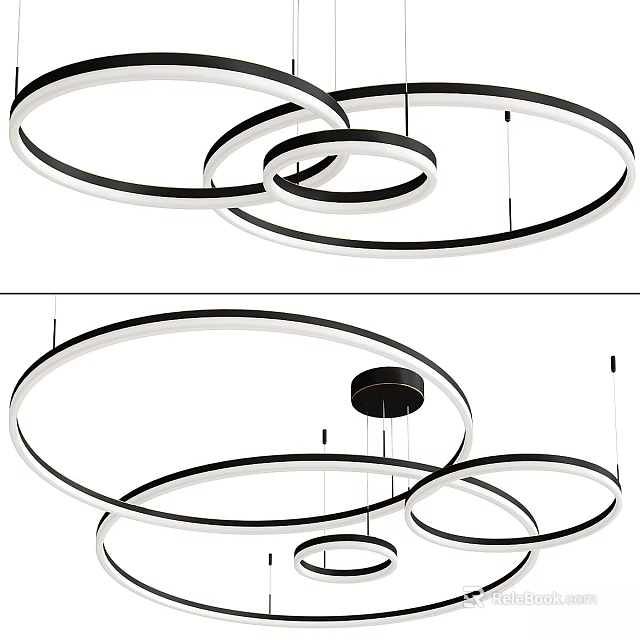 Modern Circular Ring Chandelier Interior Design With Layered Black White Rings 3d model 