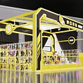 Devil Phone Booth Design With Yellow Black Frame And Product Display Racks 3d model