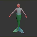 Male Merman Character with Turquoise Body and Green Scales Tail in Standing Pose