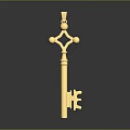 Golden Decorative Key With Cross Shaped Top Spherical Ornaments And Reflective Metallic Finish