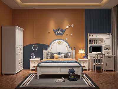 Cozy Kids Bedroom With Crown Decor And Functional Furniture 3d model