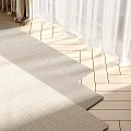Square Rug on Wooden Floor with White Curtains and Sunlight in Room Interior